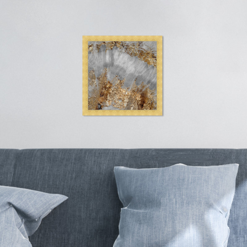 «Gold and Silver Abstract Geode» par Oliver Gal - reproduction, H 14 po x l 14 po, Cadre doré