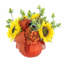 Fall Sunflower and Hydrangeas Arranged in Pumpkin Glass