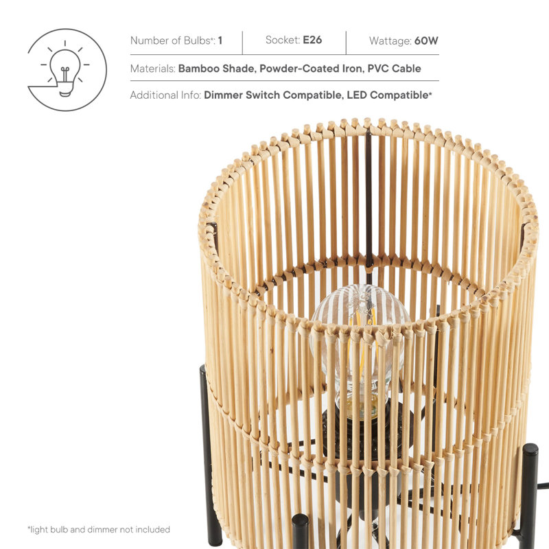 Casen Bamboo and Black Iron Table Lamp Set