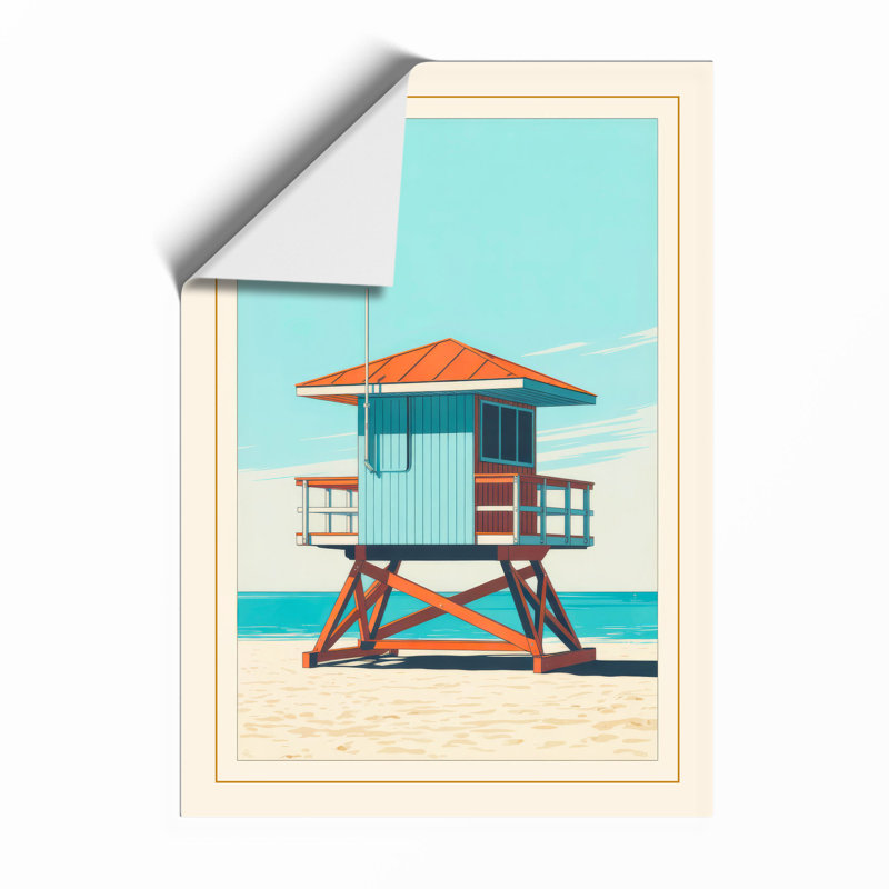 Lifeguard Tower Watch Retro - Framed Print, Unframed, A4 - 29.7 x 21.0 cm
