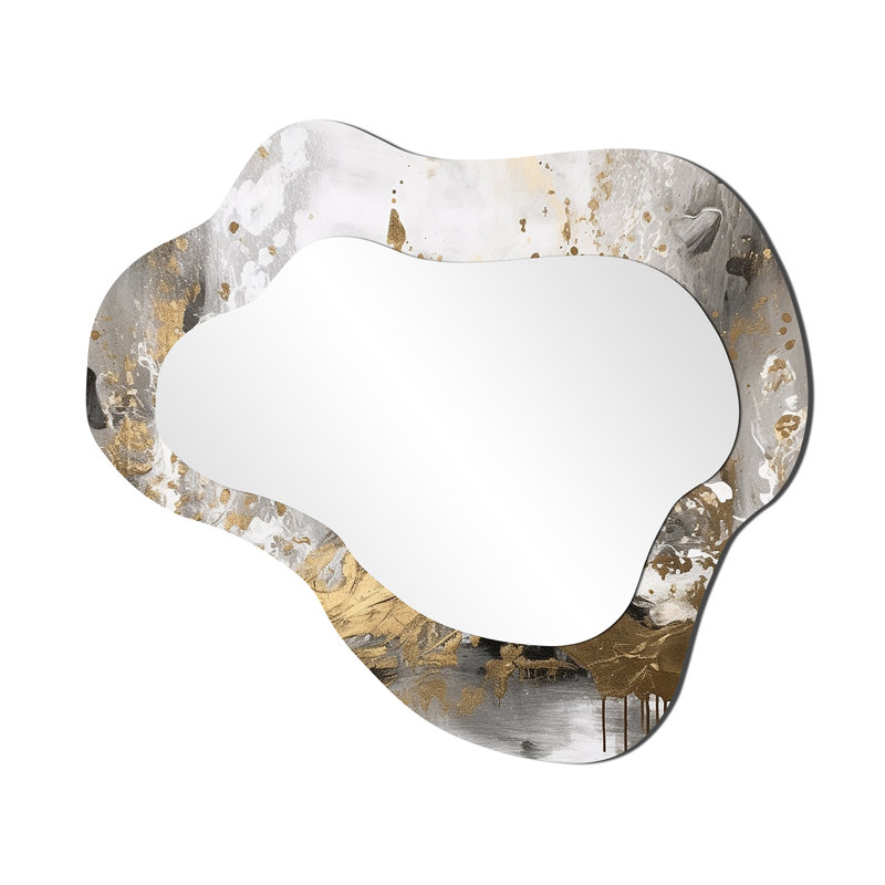 Modern White And Gold Abstract - Irregular Abstract Assymetrical Modern Unique Wall Mirror, 25" x 28"