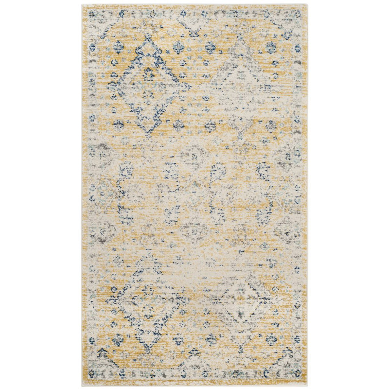 Tapis oriental doré / ivoire Gourdine, Rectangle 2 pi 2 po x 4 pi