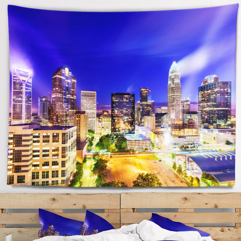 Tapisserie cityscape de caroline du nord en polypropylène avec accessoires suspendus en polyester charlotte inclus