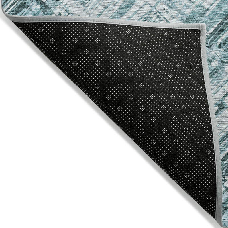 3' X 5' Teal Blue Aqua And Ivory Geometric Washable Indoor Outdoor Area Rug