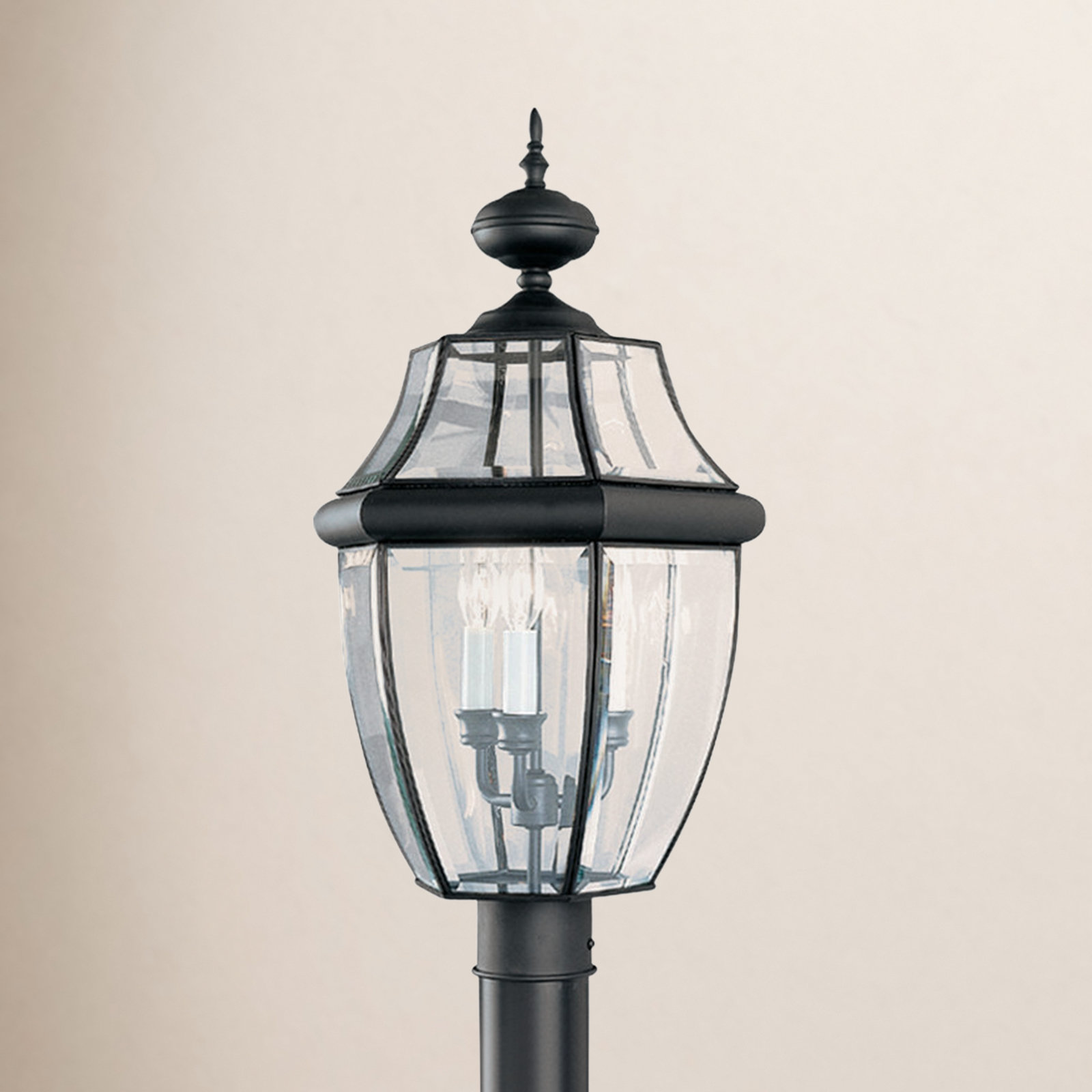 Beveled Metal Outdoor Lantern Head, Black, No