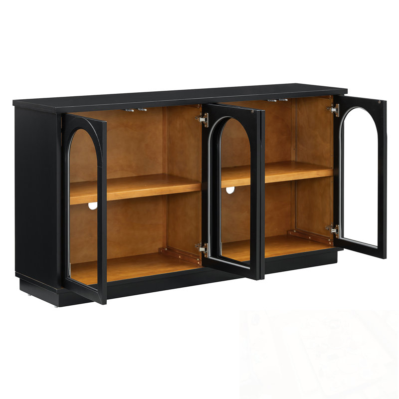 Bois Horsforth en bois avec portes en verre de forme arquée et tablettes réglables, Noir