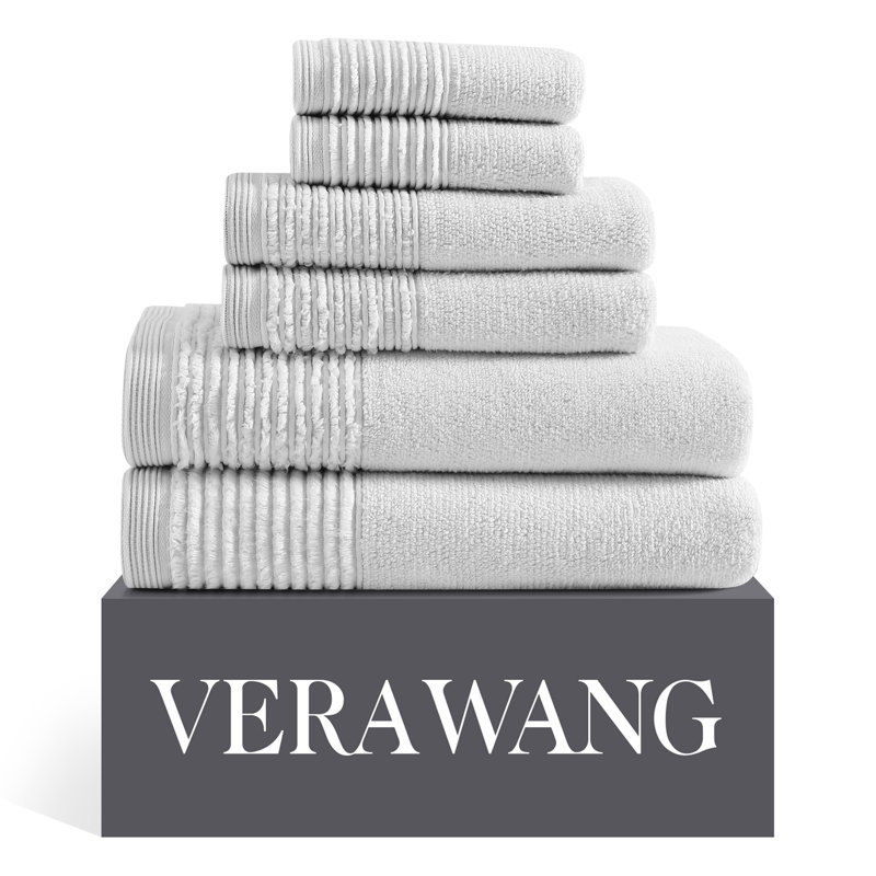 Sculpted Pleat Solid 6 Piece 100% Cotton Towel Set, Gray