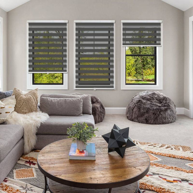 Rideau roulant semi-transparent obscurcissant sans cordon, gris, L 35 po x L 72 po