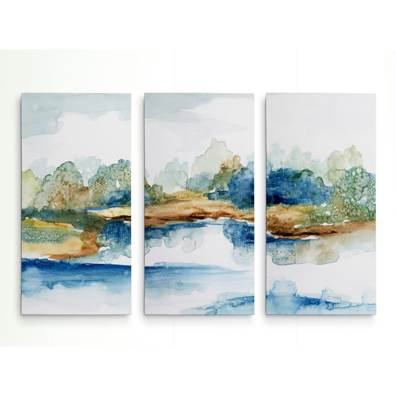 Blue Serenity - 3 pièces, reproduction sur toile, H 40 po x l 60 po x P 1,5 po