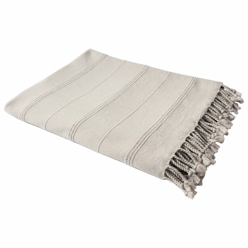 Jeté rayé en coton tissé, Beige