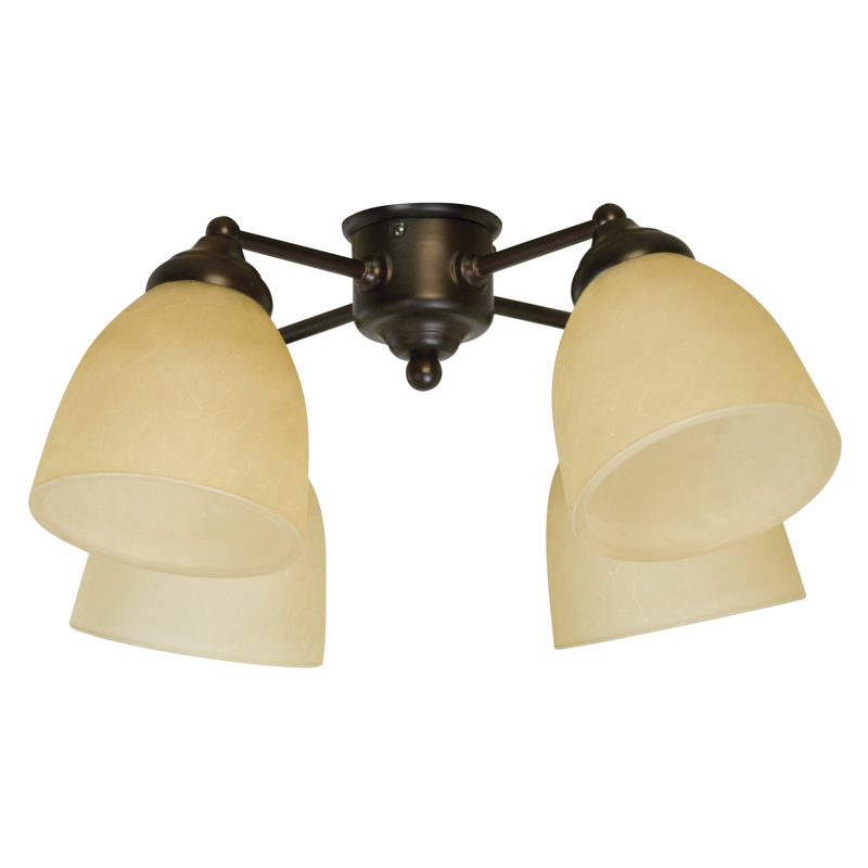 19.25'' 4 - Light Branched Ceiling Fan Light Kit, Oiled Bronze, Tea Stained Glass