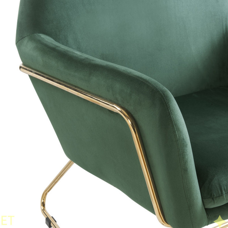 Chaise d'appoint en velours 29,5 "avec base en métal, Vert