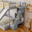 Lit superposé simple au-dessus de double en bois massif avec glissade, escalier de rangement et garde-corps de sécurité-1021637116