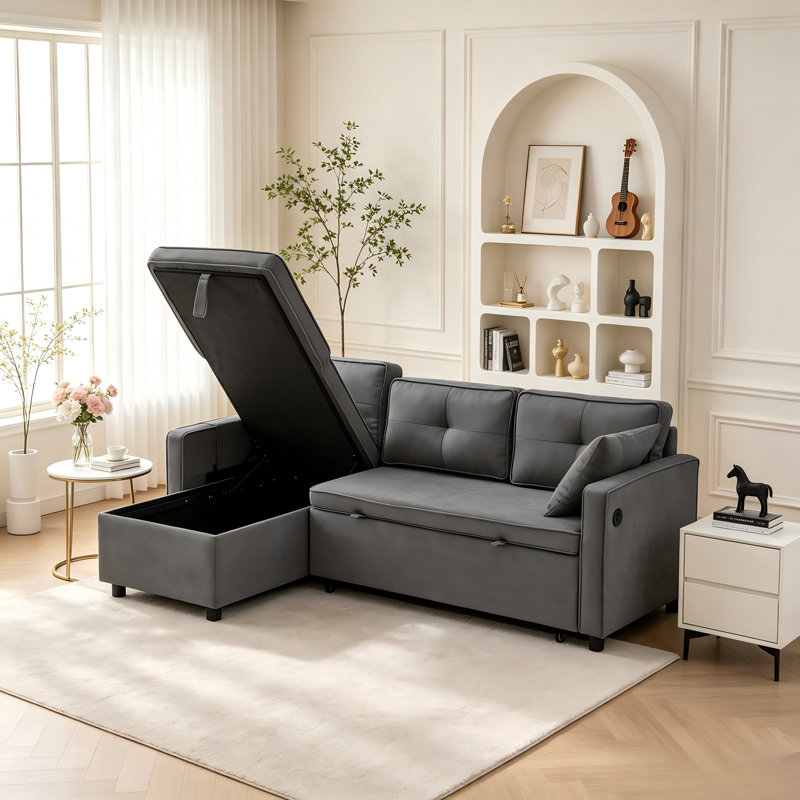 3 Seater Linen Sofa & Chaise, Gray