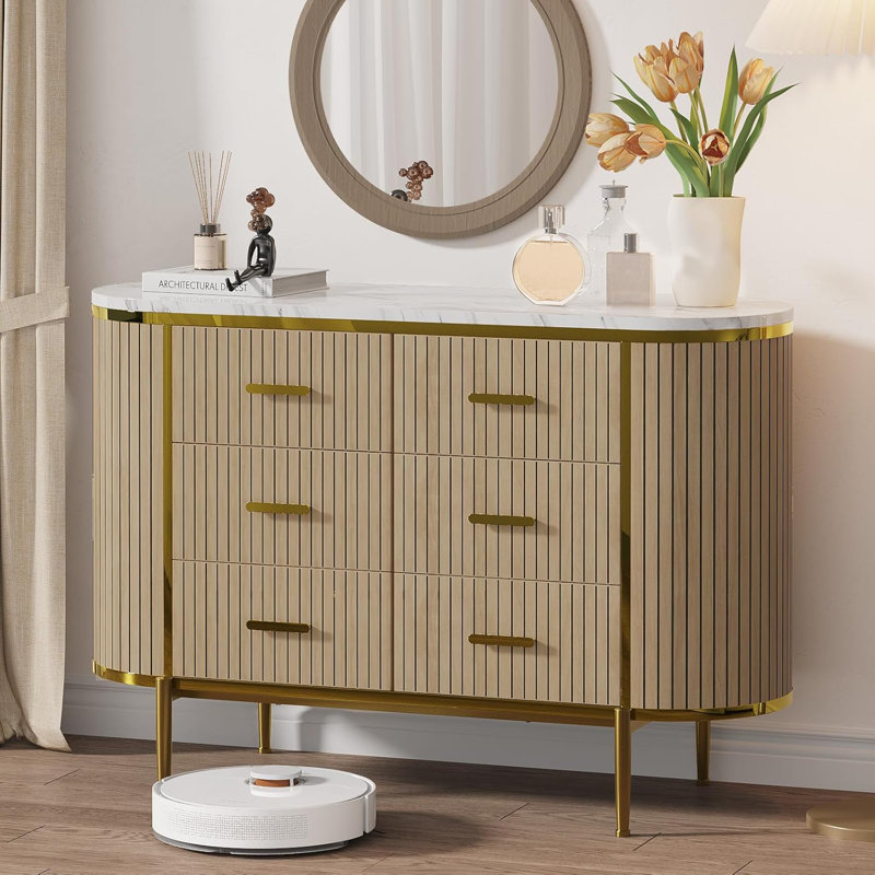 Large Fluted Farmhouse Sideboard with Storage Drawers