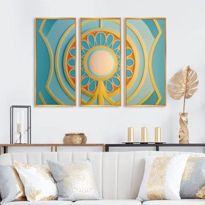 «Pink Moon Awakening Art Nouveau I», impression sur toile 3 pièces