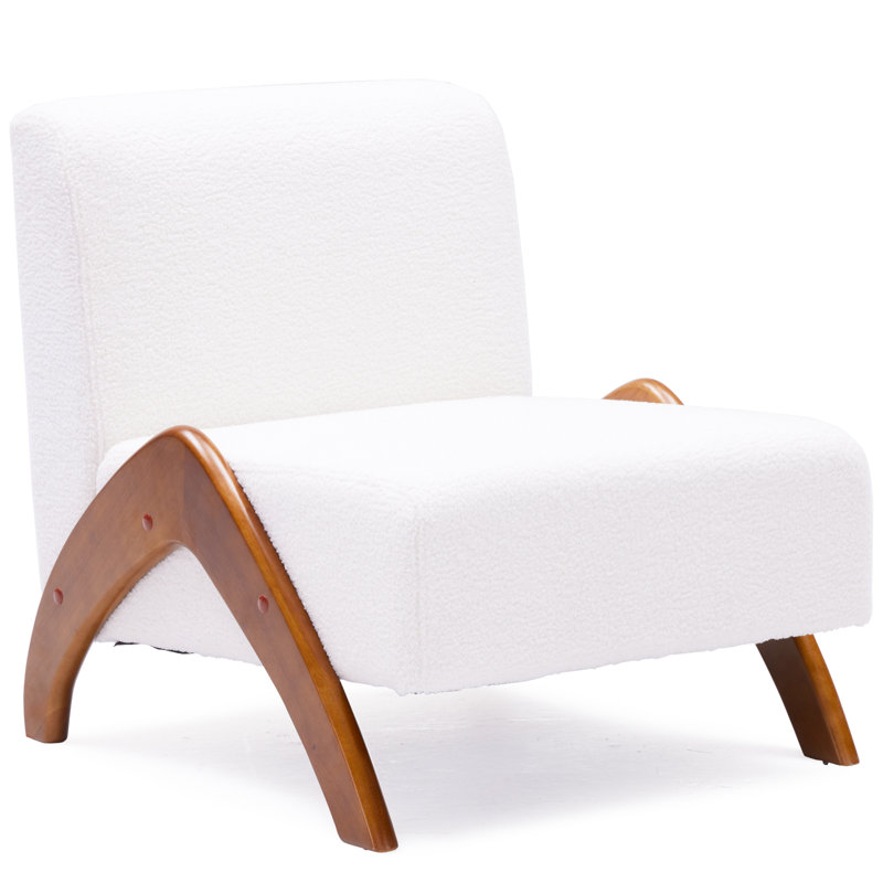 Upholstered Accent Chair with Wooden Legs, Cream