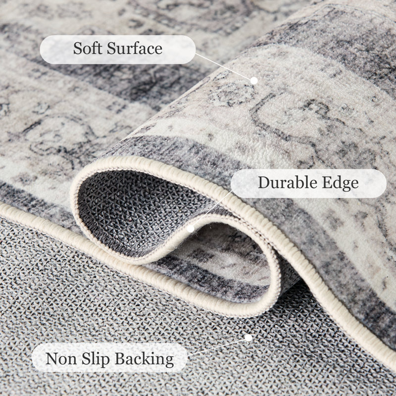 Oriental Inspired Vintage Machine Washable Area Rug with Non-Slip Backing for  High Traffic Area, Living Room, Bed Room, Kitchen, Hallway, Entryway Rug