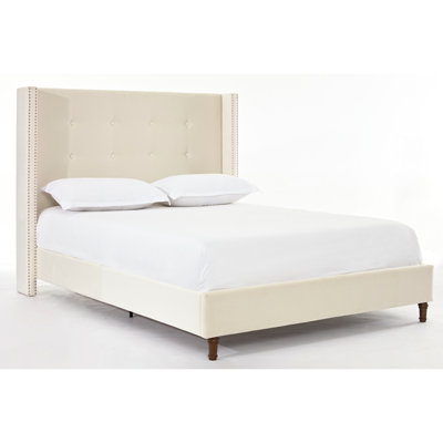 Velvet Queen Bed, 54" High Headboard, No Box Spring, Easy To Assemble, Classic Hand-, Nailhead Trim Wingback Bed Tall Headboard Velvet, Spring Needed, Quick And Straightforward Assembly, Traditional