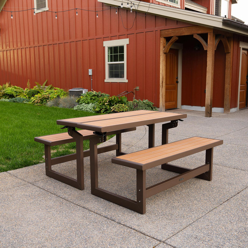 Lifetime Convertible Outdoor Bench/Table in Walnut Brown Steel