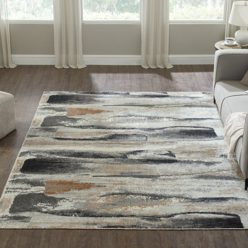 Tapis abstrait beige / gris / caramel Strato Driftwood Layers, Rectangle 7 pi 6 po x 9 pi 6 po