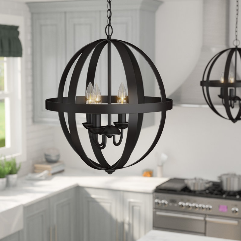 3 - Light Dimmable Geometric Chandelier, Oil Rubbed Bronze with Highlights