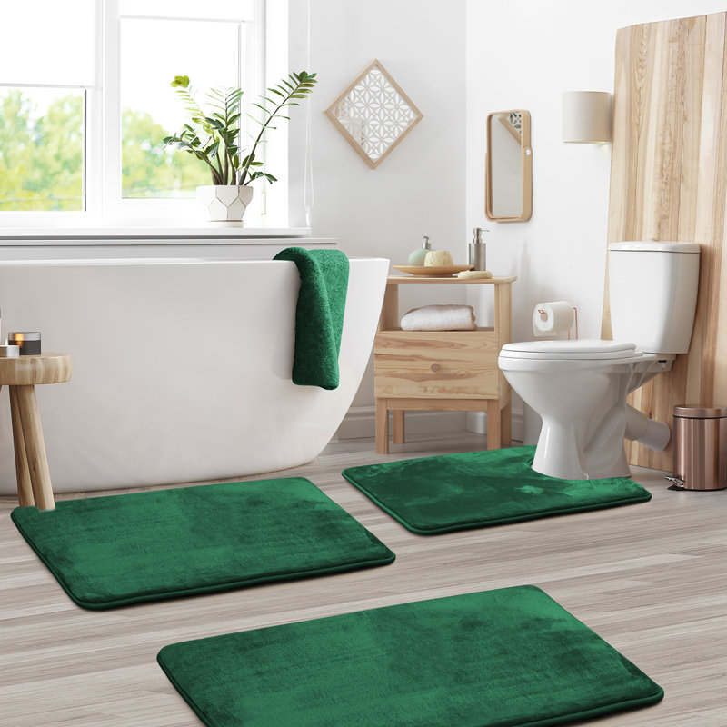Aighan 3 Piece Ultra Soft and Absorbent Memory Foam Bath Rug Set with Non-Slip Backing, Hunter Green