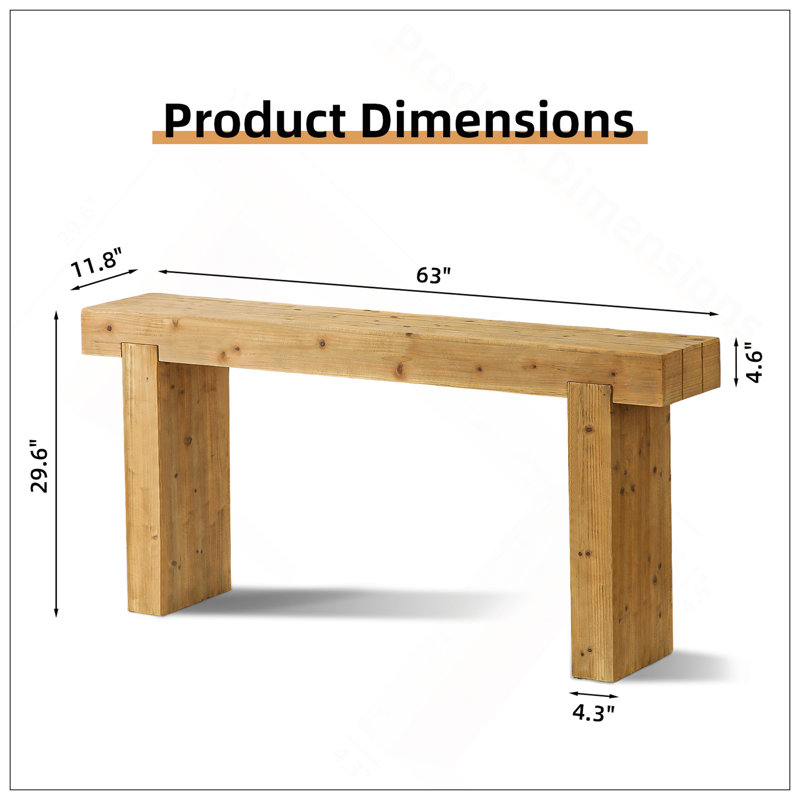 Console 63 po en bois massif - Table de ferme rustique pour entrée, couloir ou derrière le canapé, conception rectangulaire étroite