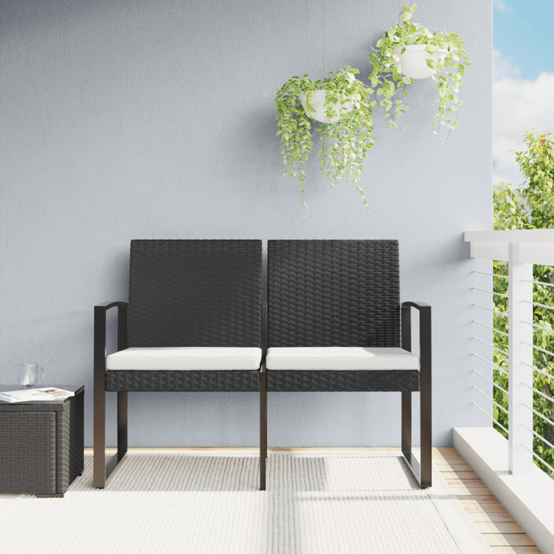 Banc de jardin en osier, Noir / gris anthracite, Blanc crème