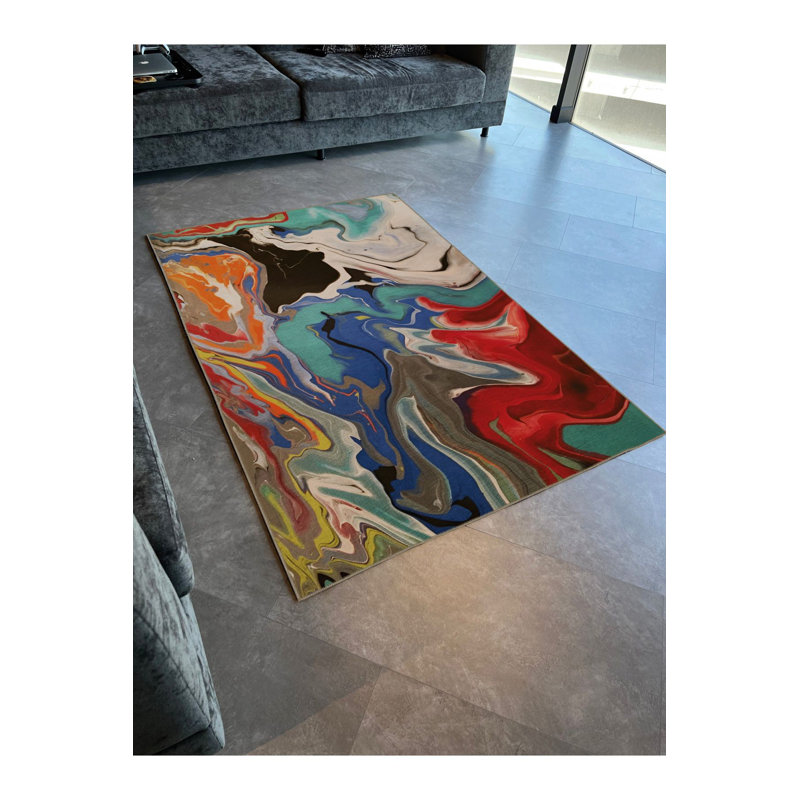 Tapis décoratif moderne à motif vague ondulé multicolore lavable à la machine, Tapis de couloir 2 pi 6 po x 9 pi 10 po inclus