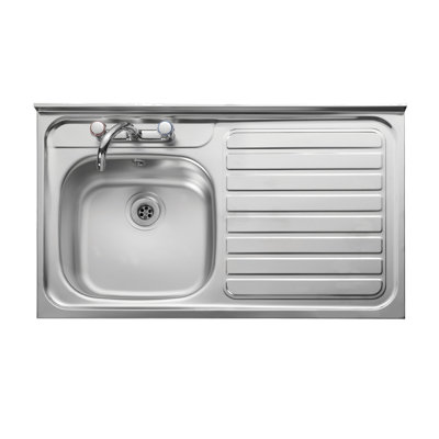 Contract 1000 x 600mm stainless steel sit on sink with 1 bowl and right-hand drainer - square front