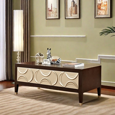 Neoclassical simple carved solid wood coffee table