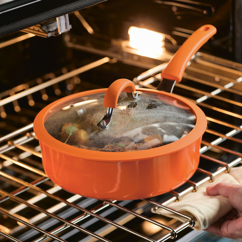 Orange 3-Quart Nonstick Aluminum Saute Pan with Silicone Handle