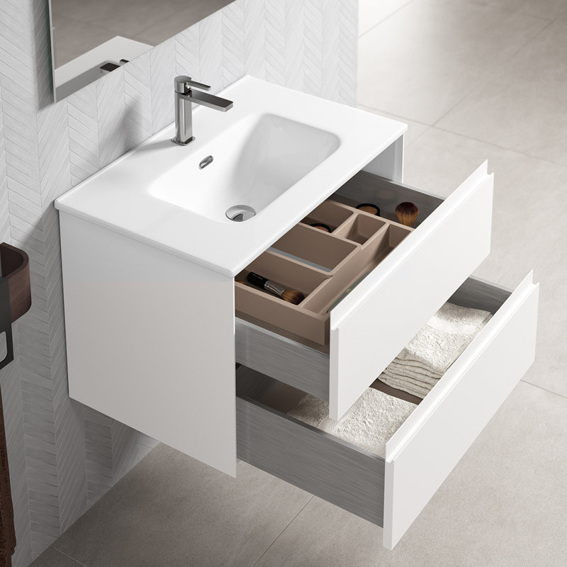 Perla Wall-Mounted Single Bathroom Vanity Set, Glossy White, 28"
