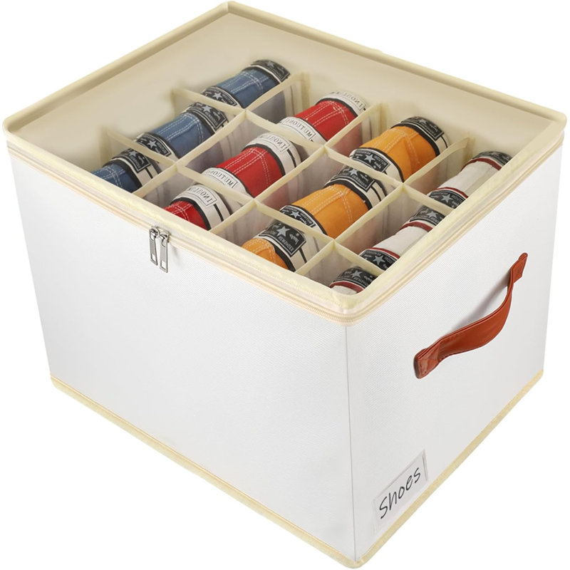 Shoe Storage Box Organiser For Closet - Space Saver Shoes Containers Bin With Clear Lids Stackable, Can Fit Ottoman, Foldable Shoe Rack Cabinet Cubby For Wardrobe (1 Pack)