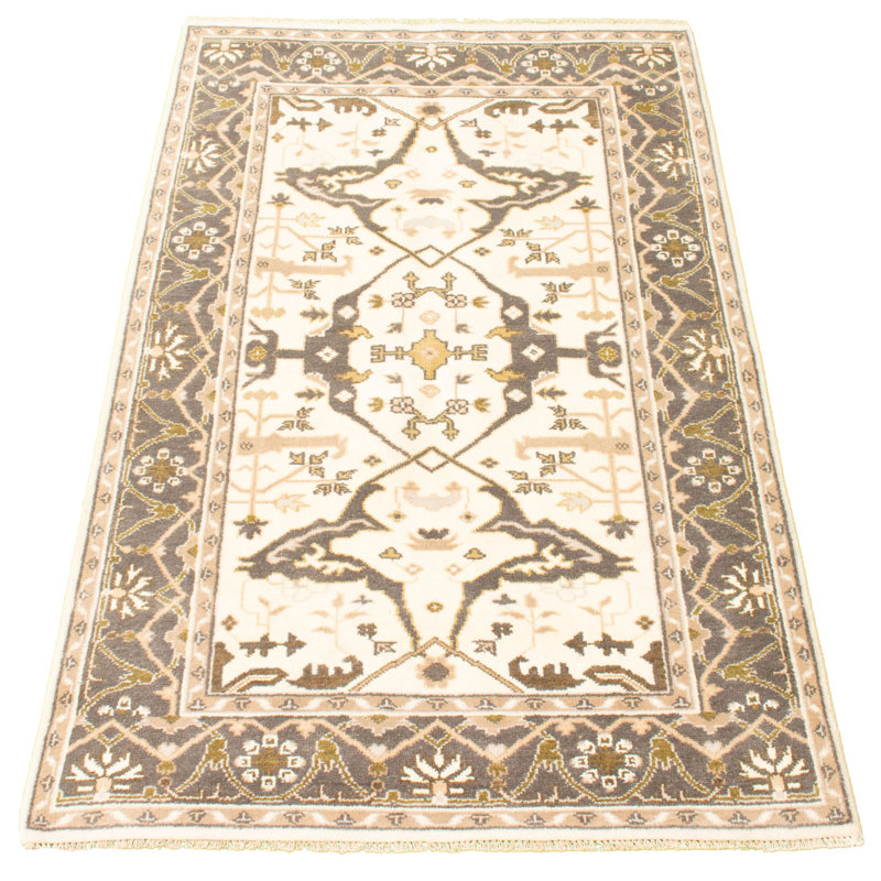 Tapis décoratif en laine noué à la main de conception unique 4 pi 11 po x 8 pi Déondry New Age