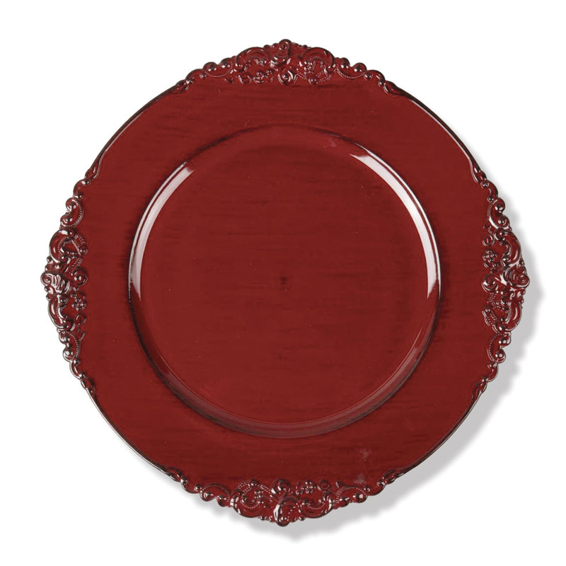Royal Red Embossed Round Charger Plate 13"