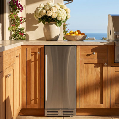 15" Built-In Outdoor Beverage Cooler 80 Can Capacity Beverage Refrigerator, Stainless Steel Compact Refrigerator with Automatic Defrost & Lock, Removable Shelves, Outdoor & Indoor Beverage Fridge