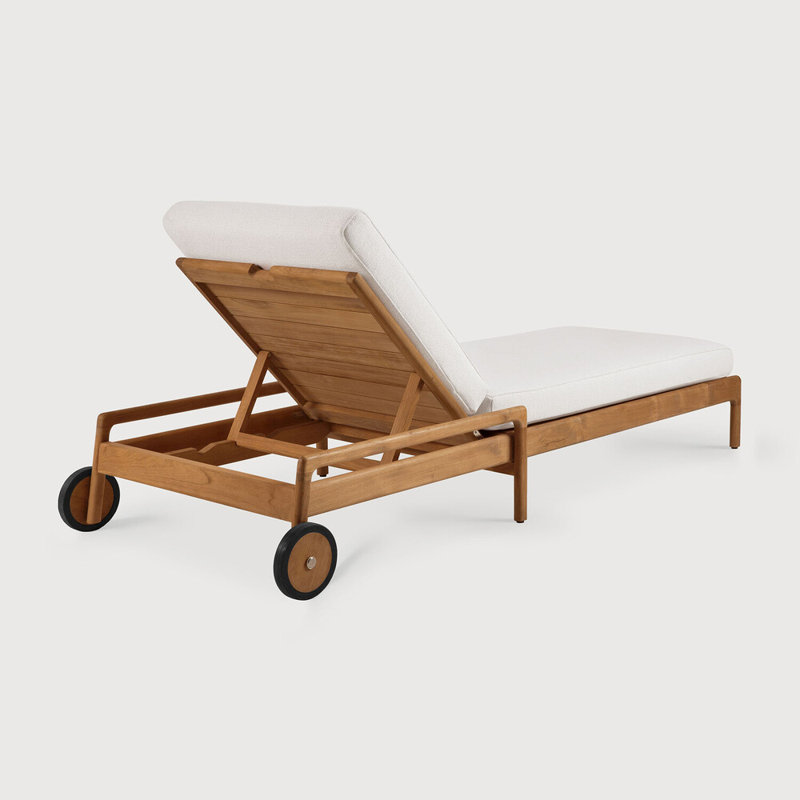 Jack Outdoor Teak Chaise Lounge, Teak Frame/Off White Cushion