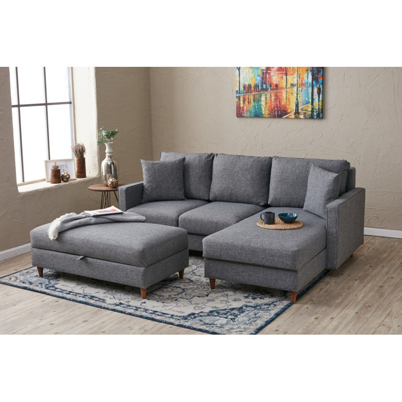 Canapé modulaire de 82,7 po Heylee, 100 % polyester gris, Orienté à droite