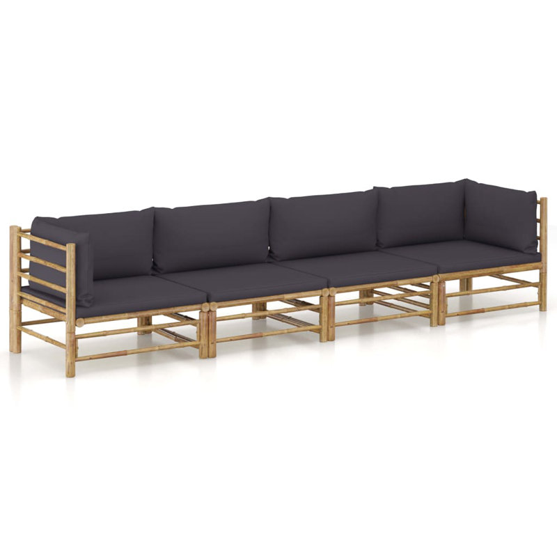 Kang 4 Piece Sofa Seating Group with Cushions, Dark Gray