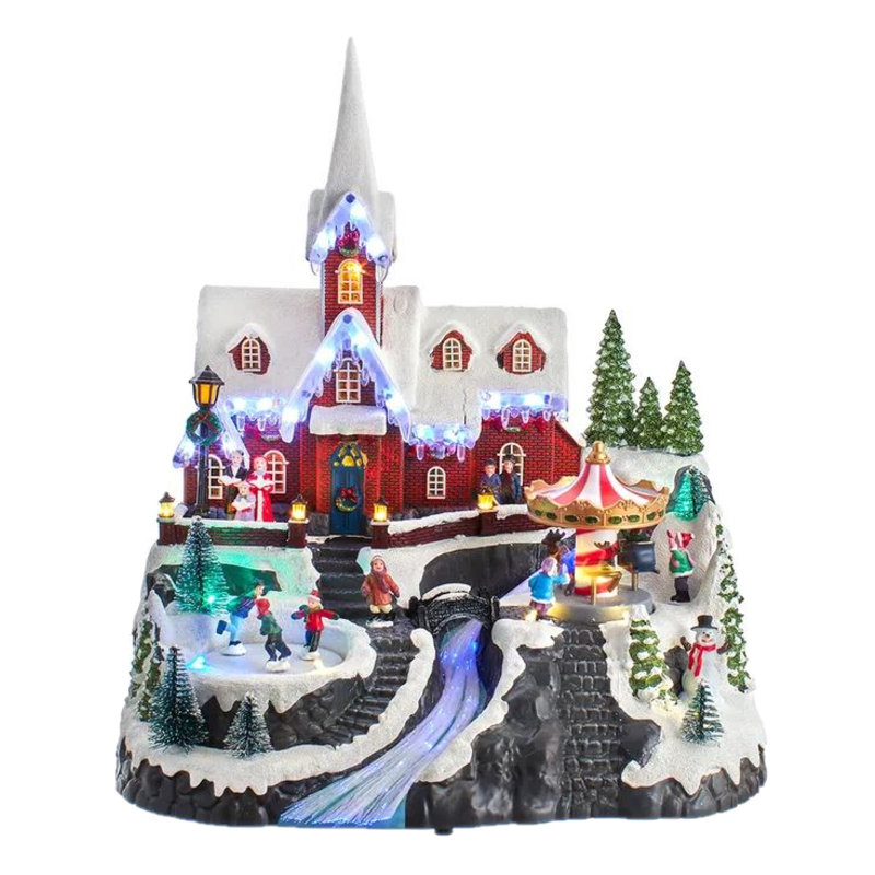 Kurt Adler Plastic Christmas Lighted Tabletop Figurine, Musical Church, 15in