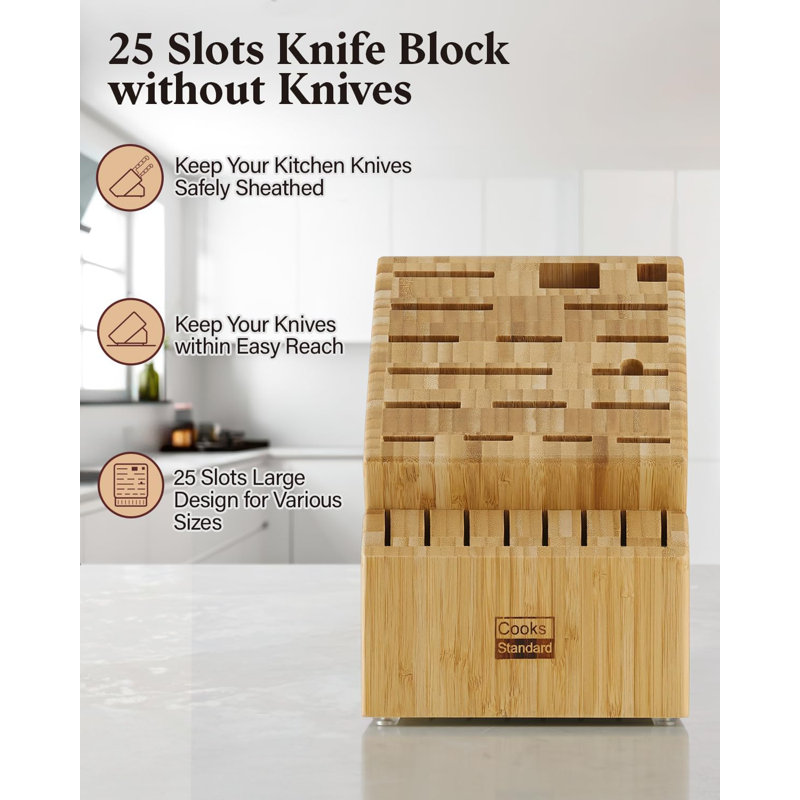 Cooks Standard 25 Slot Knife Storage Block without Knives, Beige, Bamboo