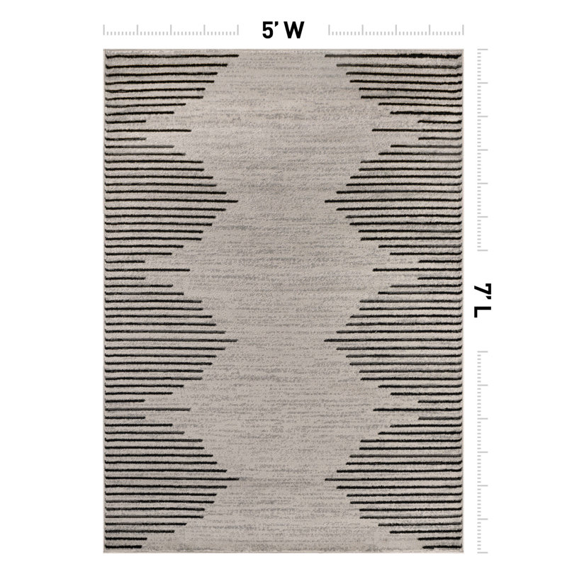 Damarcus Geometric Cream/Black/Gray Area Rug, Rectangle 5' x 7', Cream