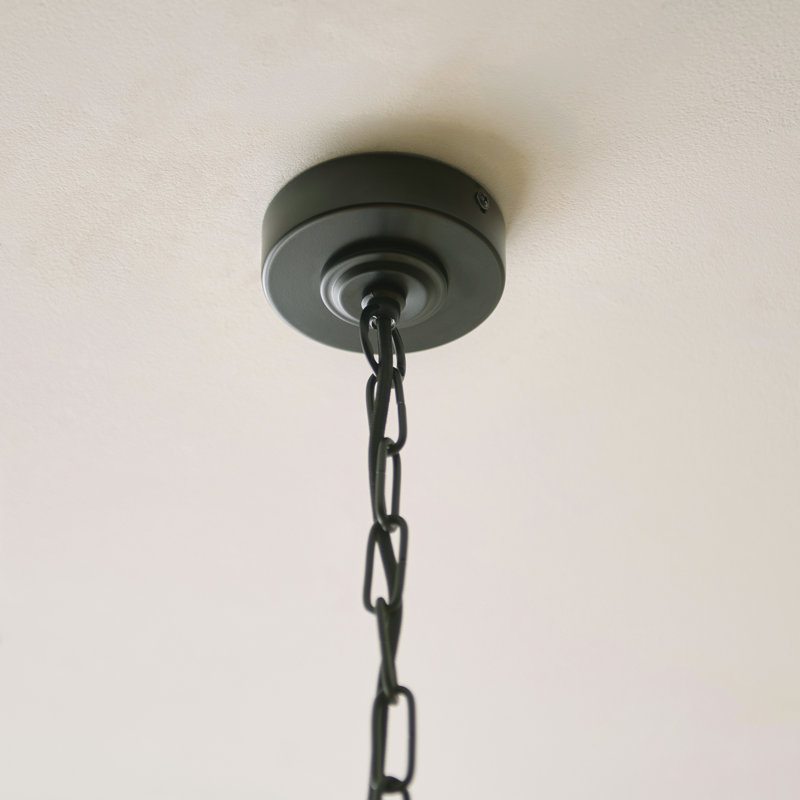 5 - Light Cluster Chandelier, Matt Black & Dark Rattan