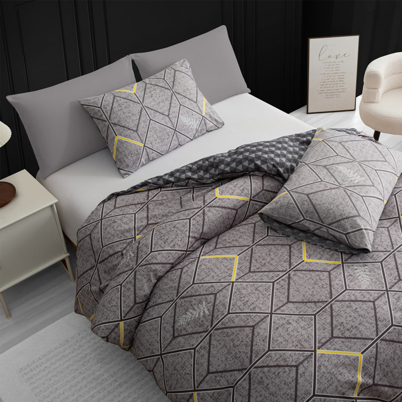 Luxury Double Brushed Microfiber Reversible Duvet Cover Set with Zipper Closure and Corner Ties