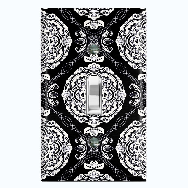 Élégante plaque murale à interrupteur à bascule à mandarine circulaire à fleurs 1 mandala, Noir