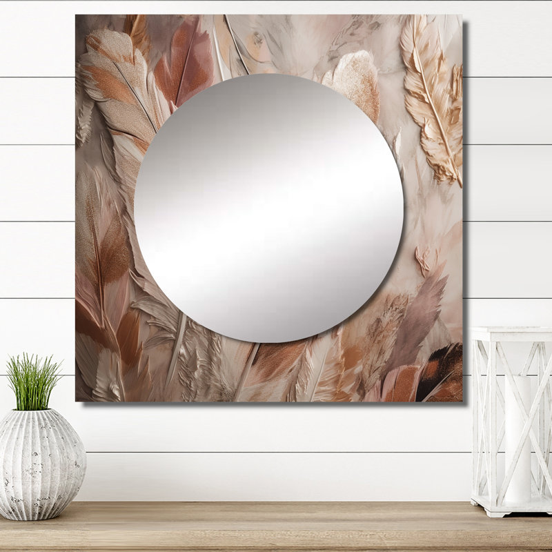 Mikiyah - Grand miroir carré en plumes glamour pour décoration murale, 23 po x 23 po