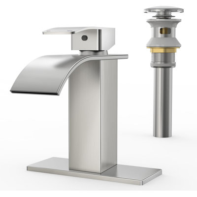 RUACQ Waterfall Bathroom Faucet,Single Handle Bathroom Sink Faucets for 1 or 3 Hole, Stainless Steel Washbasin Mixer Tap with Deck,Pop-up Drain and Supply Hoses (Chrome)