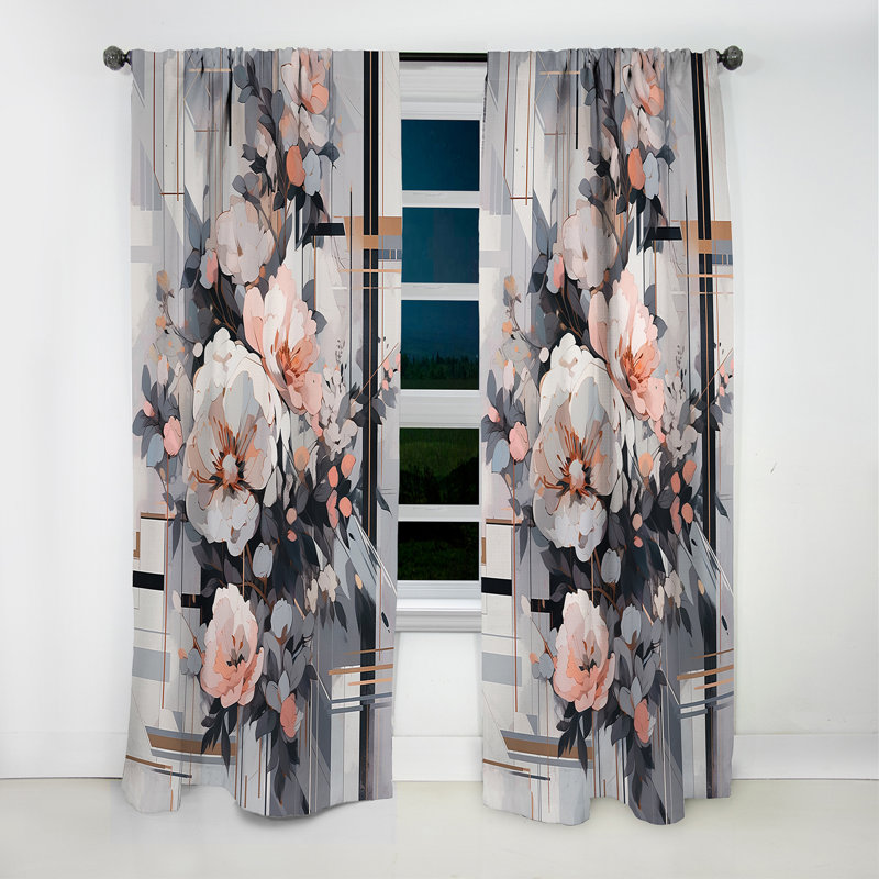 Belvue - Peony Curtain - Blackout Floral Curtain - 1 Panels, 52" W x 108" L